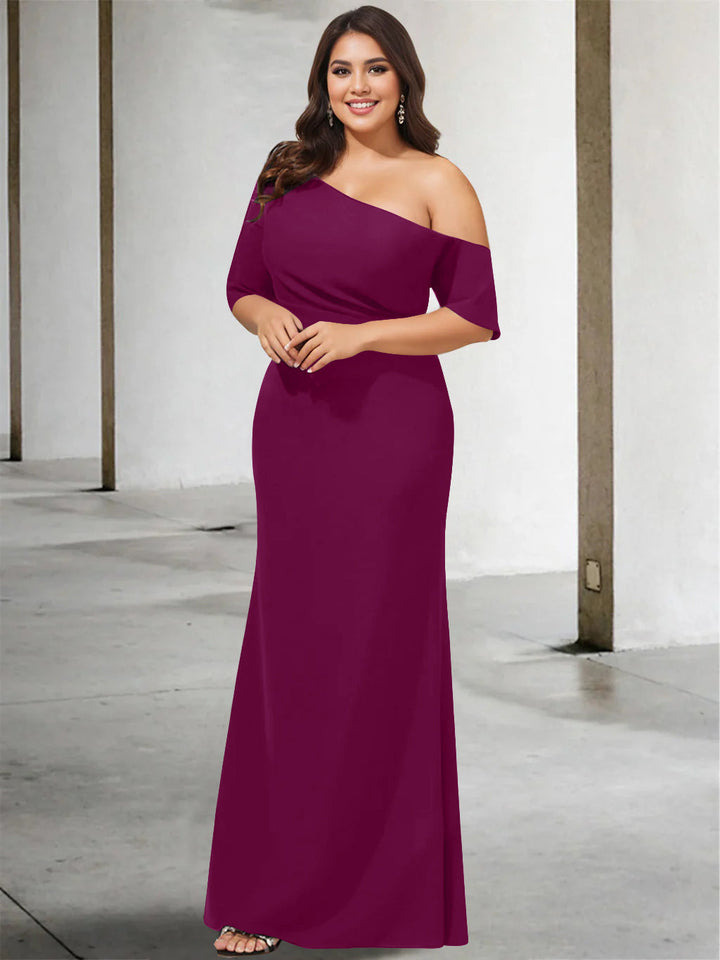 A-Line/Princess One-Shoulder 3/4 Length Sleeves Pure Colour Plus Size Floor-Length Mother of the Bride Dresses