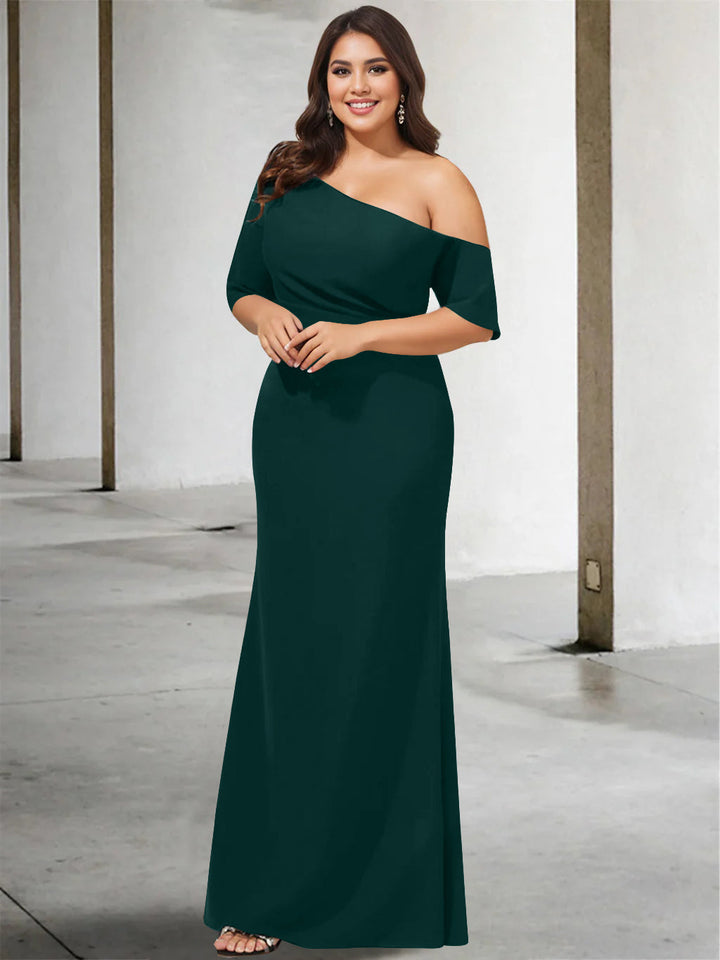 A-Line/Princess One-Shoulder 3/4 Length Sleeves Pure Colour Plus Size Floor-Length Mother of the Bride Dresses