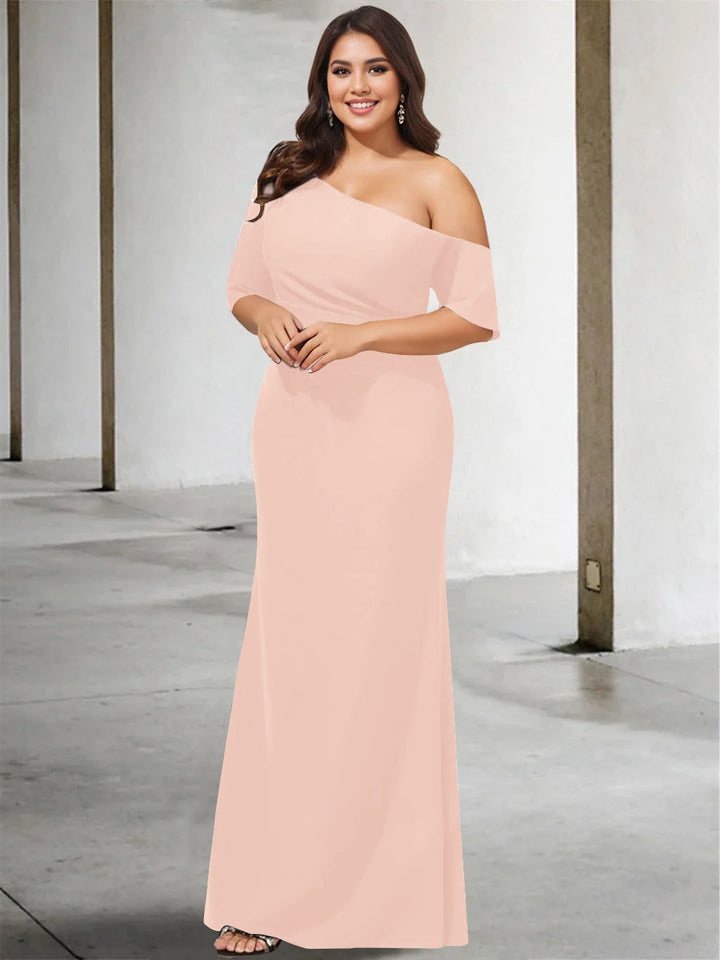 A-Line/Princess One-Shoulder 3/4 Length Sleeves Pure Colour Plus Size Floor-Length Mother of the Bride Dresses