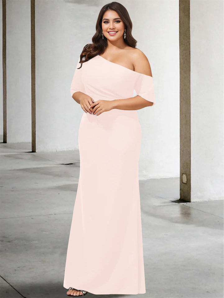 A-Line/Princess One-Shoulder 3/4 Length Sleeves Pure Colour Plus Size Floor-Length Mother of the Bride Dresses