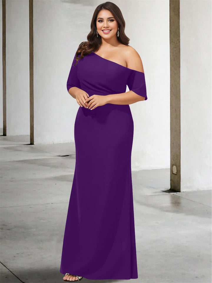 A-Line/Princess One-Shoulder 3/4 Length Sleeves Pure Colour Plus Size Floor-Length Mother of the Bride Dresses