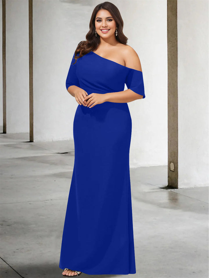 A-Line/Princess One-Shoulder 3/4 Length Sleeves Pure Colour Plus Size Floor-Length Mother of the Bride Dresses