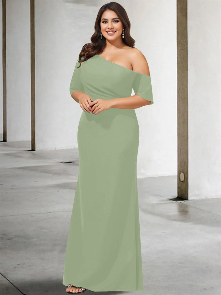 A-Line/Princess One-Shoulder 3/4 Length Sleeves Pure Colour Plus Size Floor-Length Mother of the Bride Dresses