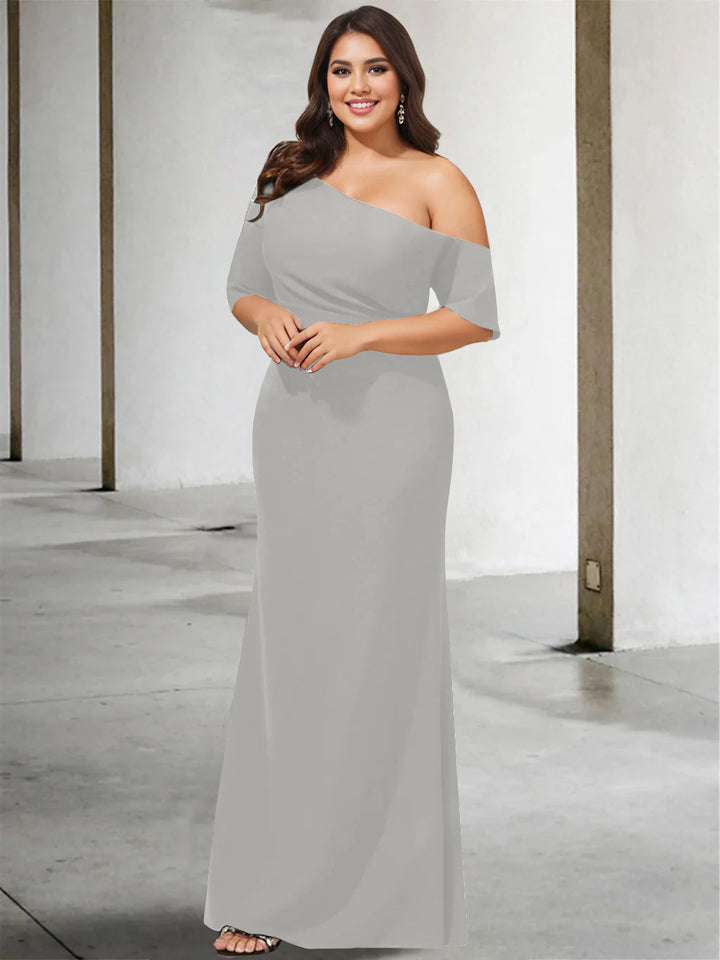 A-Line/Princess One-Shoulder 3/4 Length Sleeves Pure Colour Plus Size Floor-Length Mother of the Bride Dresses