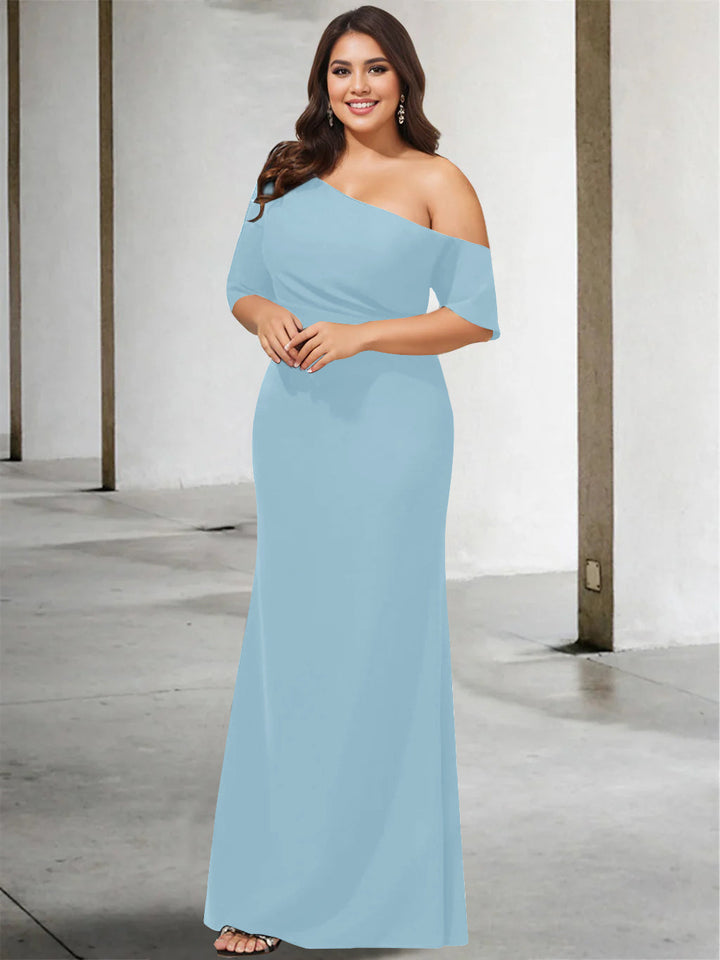 A-Line/Princess One-Shoulder 3/4 Length Sleeves Pure Colour Plus Size Floor-Length Mother of the Bride Dresses