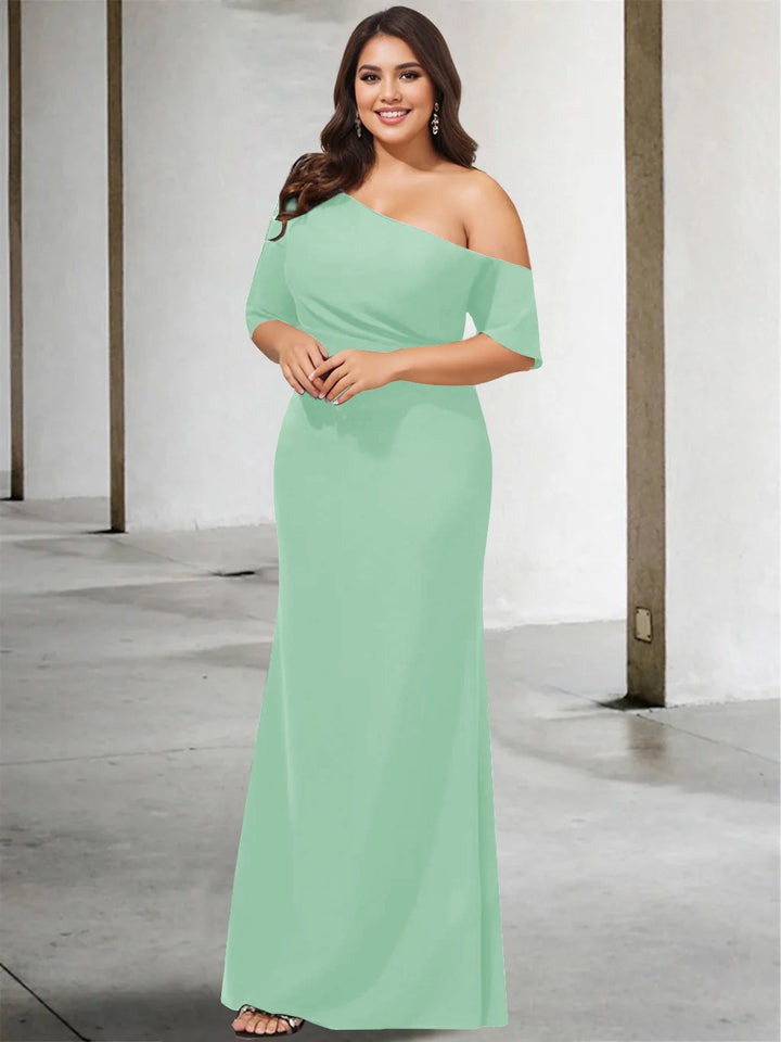 A-Line/Princess One-Shoulder 3/4 Length Sleeves Pure Colour Plus Size Floor-Length Mother of the Bride Dresses