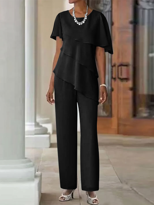 Jumpsuit / Pantsuit 2 Piece Jewel Neck Floor-Length Mother Of The Bride Dresses