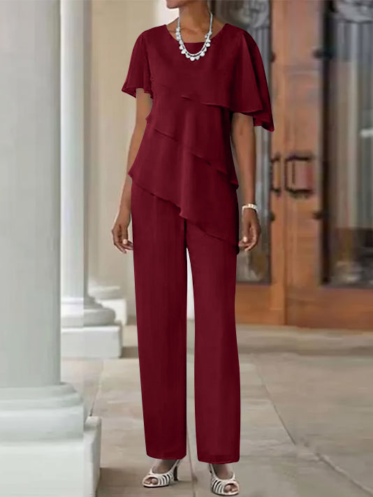 Jumpsuit / Pantsuit 2 Piece Jewel Neck Floor-Length Mother Of The Bride Dresses
