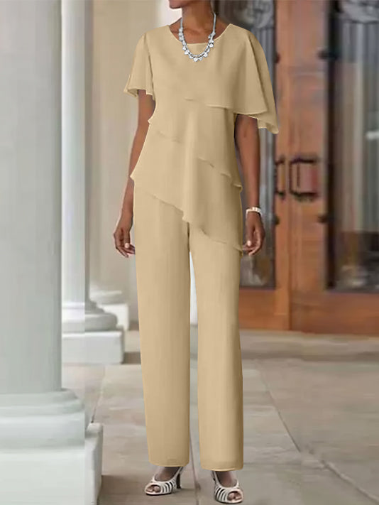 Jumpsuit / Pantsuit 2 Piece Jewel Neck Floor-Length Mother Of The Bride Dresses