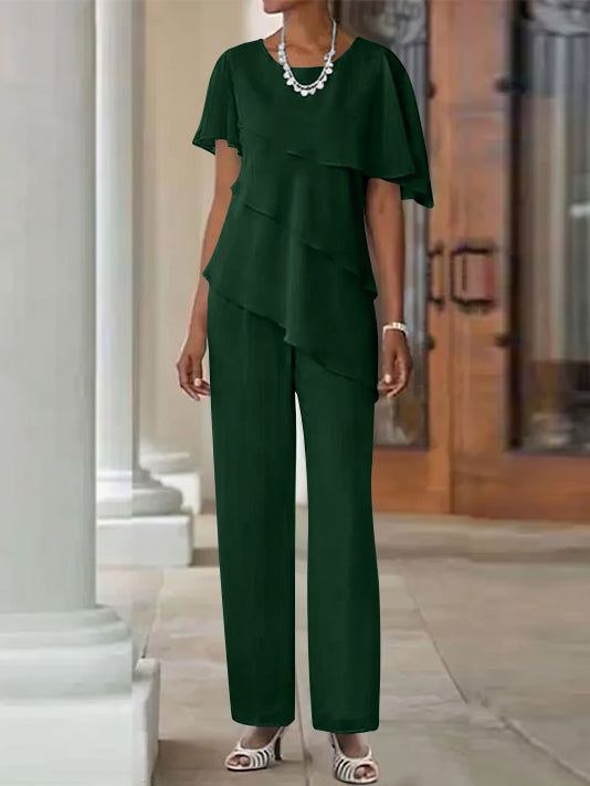 Jumpsuit / Pantsuit 2 Piece Jewel Neck Floor-Length Mother Of The Bride Dresses