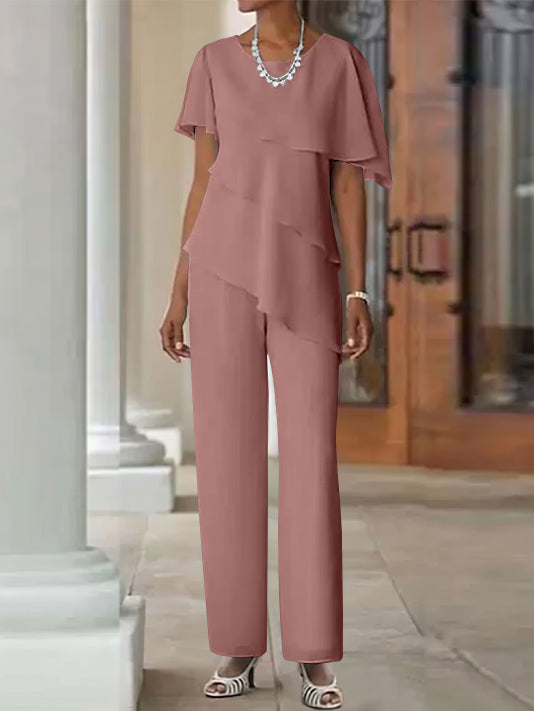 Jumpsuit / Pantsuit 2 Piece Jewel Neck Floor-Length Mother Of The Bride Dresses
