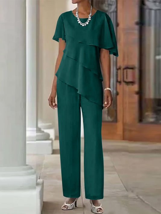 Jumpsuit / Pantsuit 2 Piece Jewel Neck Floor-Length Mother Of The Bride Dresses