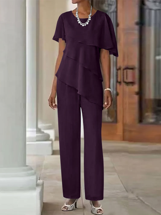 Jumpsuit / Pantsuit 2 Piece Jewel Neck Floor-Length Mother Of The Bride Dresses
