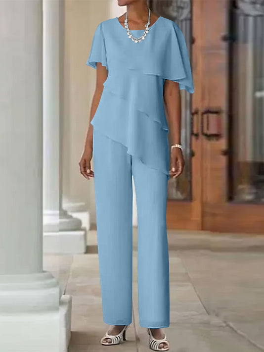 Jumpsuit / Pantsuit 2 Piece Jewel Neck Floor-Length Mother Of The Bride Dresses