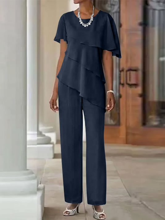 Jumpsuit / Pantsuit 2 Piece Jewel Neck Floor-Length Mother Of The Bride Dresses