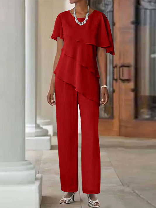 Jumpsuit / Pantsuit 2 Piece Jewel Neck Floor-Length Mother Of The Bride Dresses
