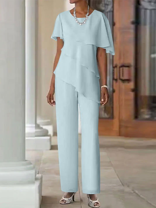 Jumpsuit / Pantsuit 2 Piece Jewel Neck Floor-Length Mother Of The Bride Dresses