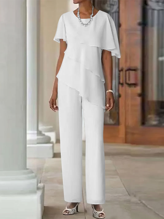 Jumpsuit / Pantsuit 2 Piece Jewel Neck Floor-Length Mother Of The Bride Dresses