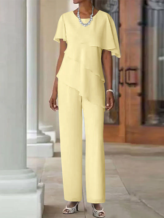 Jumpsuit / Pantsuit 2 Piece Jewel Neck Floor-Length Mother Of The Bride Dresses