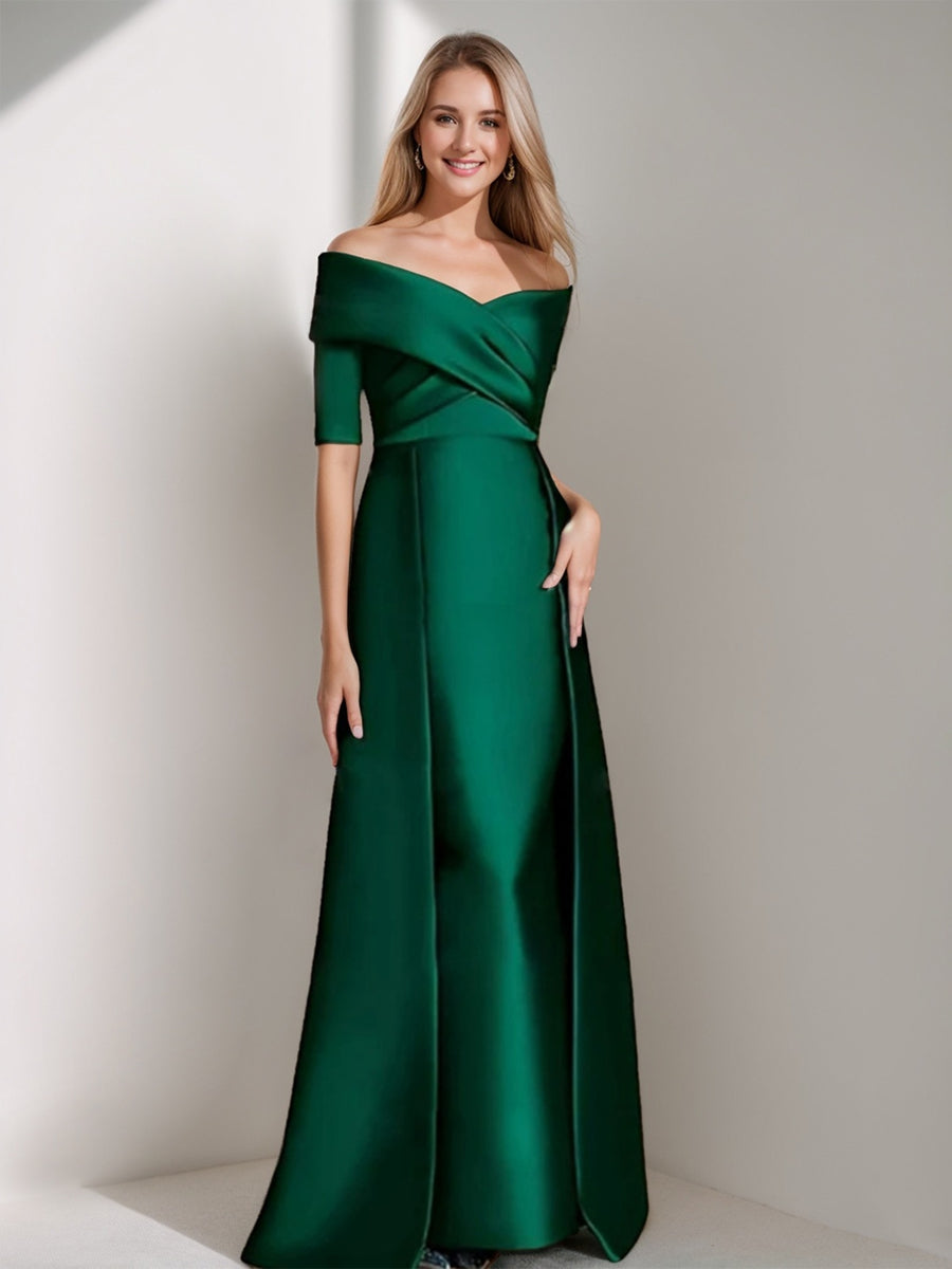 A Line/Princess Off-the-Shoulder Half Sleeves Floor-Length Mother of the Bride Dresses