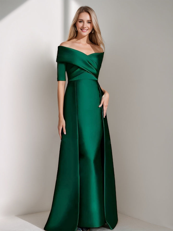A Line/Princess Off-the-Shoulder Half Sleeves Floor-Length Mother of the Bride Dresses