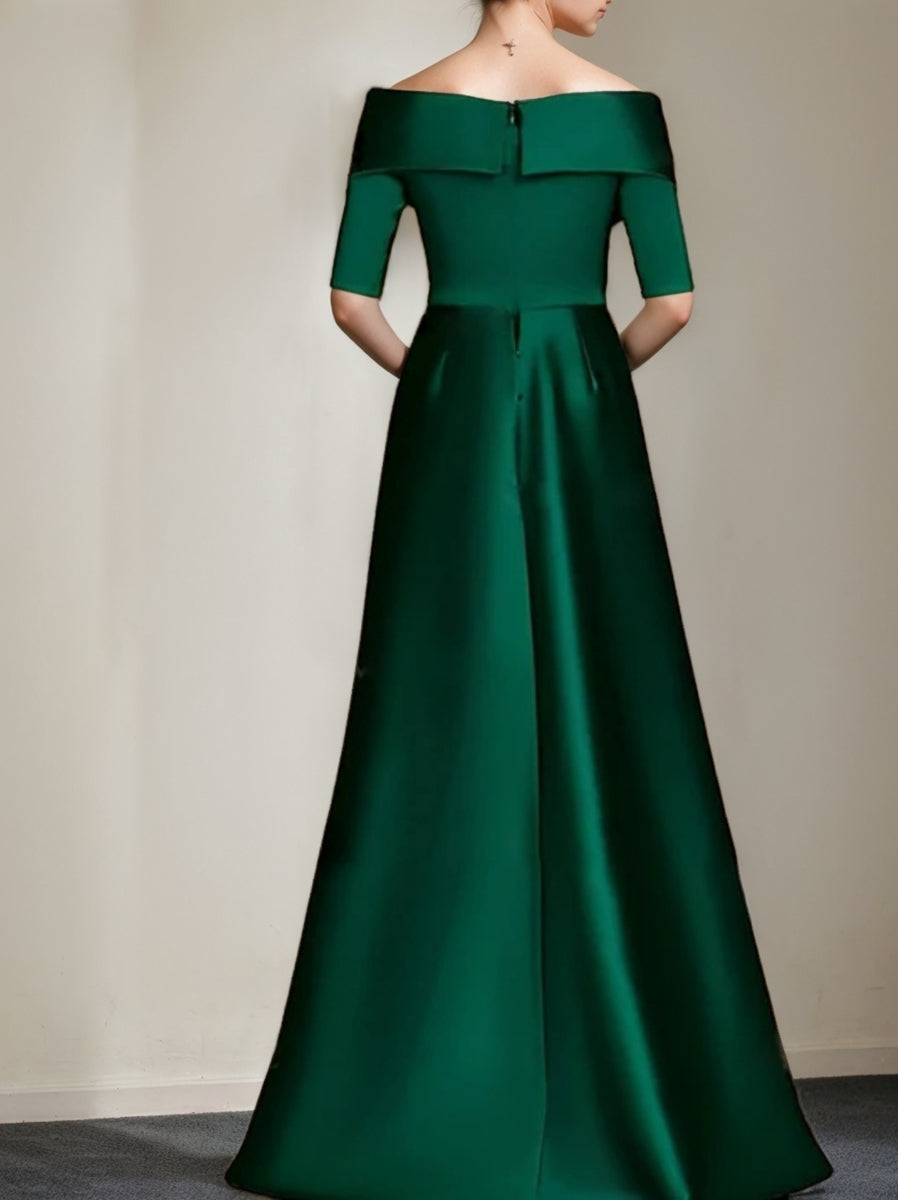 A Line/Princess Off-the-Shoulder Half Sleeves Floor-Length Mother of the Bride Dresses