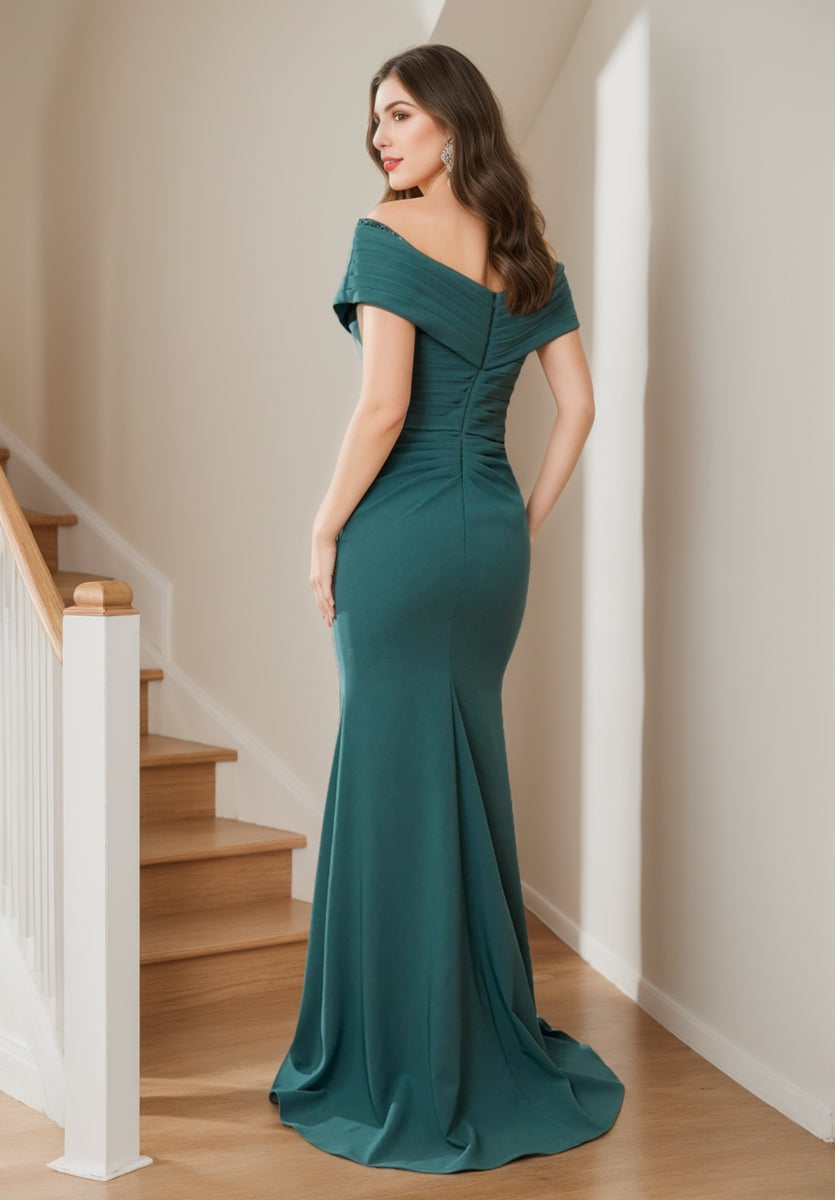 Sheath/Column Floor-Length Short Sleeves  Mother of the Bride Dresses with Ruffles