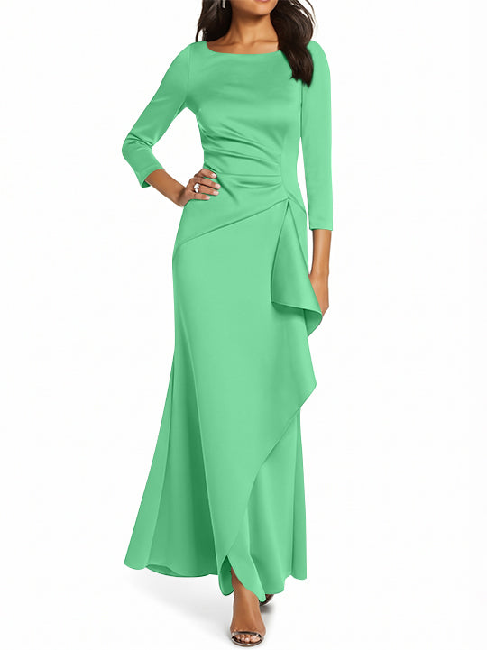 Sheath/Column 3/4 Sleeves Scoop Neck Mother of the Bride Dresses with Ruffles