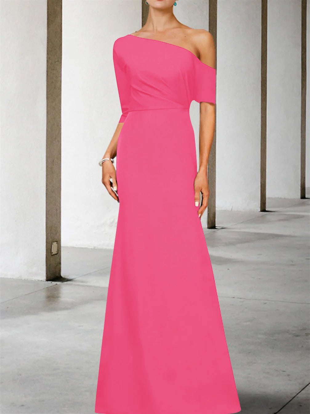 A-Line/Princess One-Shoulder 3/4 Length Sleeves Floor-Length Mother of the Bride Dresses