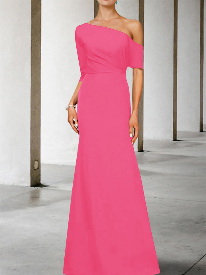 A-Line/Princess One-Shoulder 3/4 Length Sleeves Floor-Length Mother of the Bride Dresses