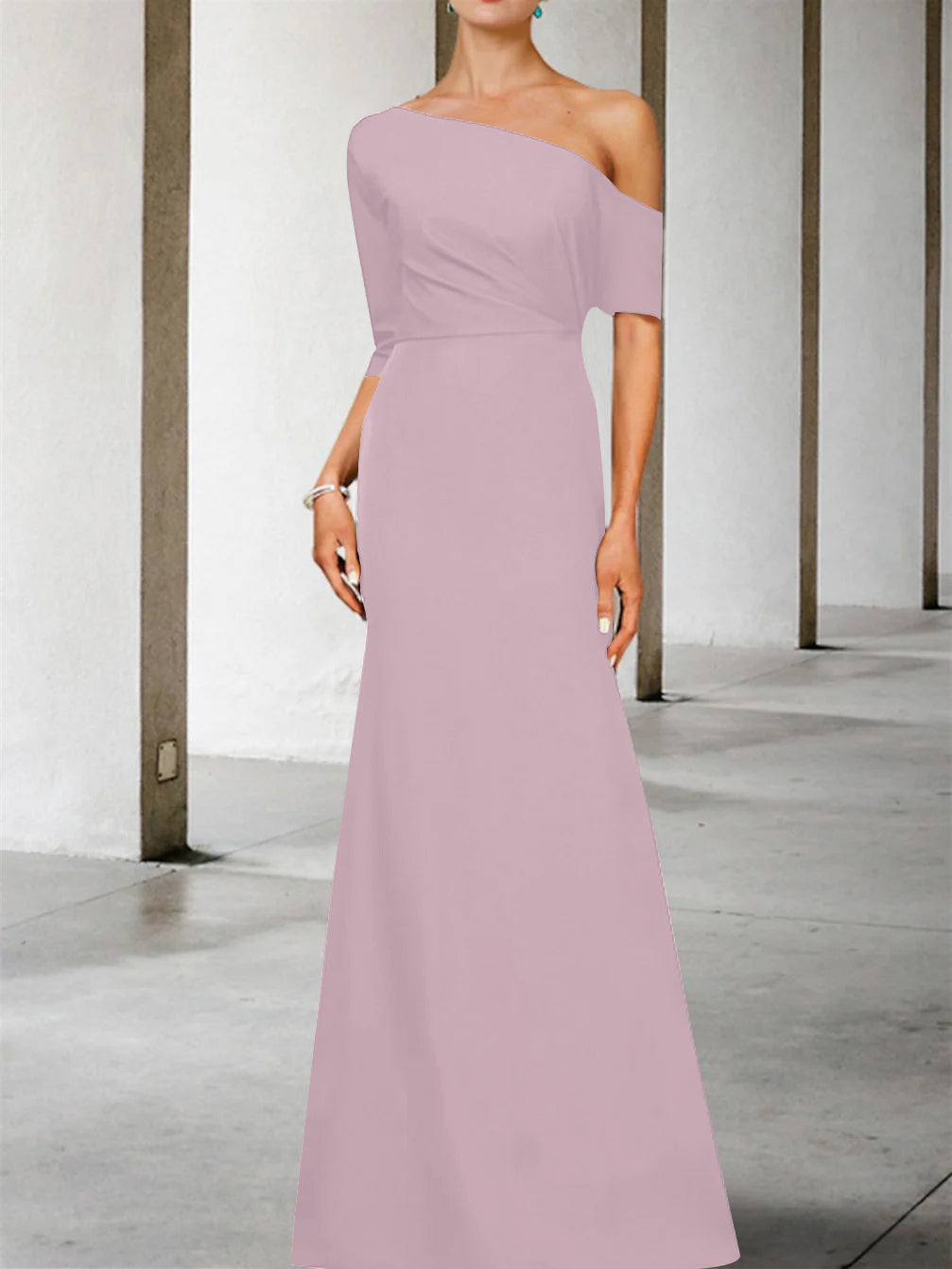 A-Line/Princess One-Shoulder 3/4 Length Sleeves Floor-Length Mother of the Bride Dresses