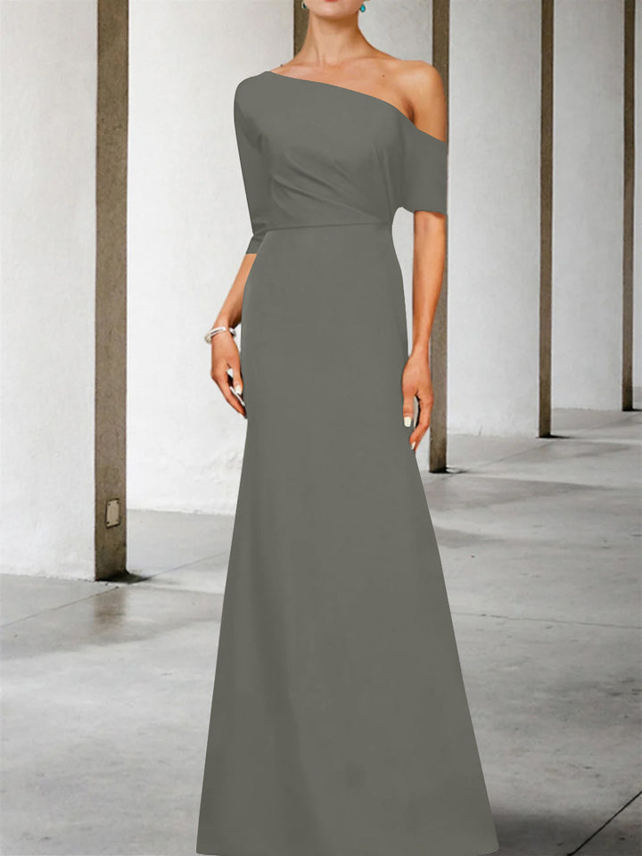 A-Line/Princess One-Shoulder 3/4 Length Sleeves Floor-Length Mother of the Bride Dresses