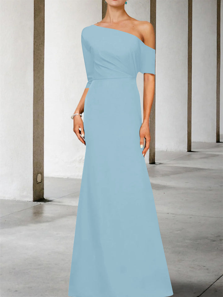 A-Line/Princess One-Shoulder 3/4 Length Sleeves Floor-Length Mother of the Bride Dresses