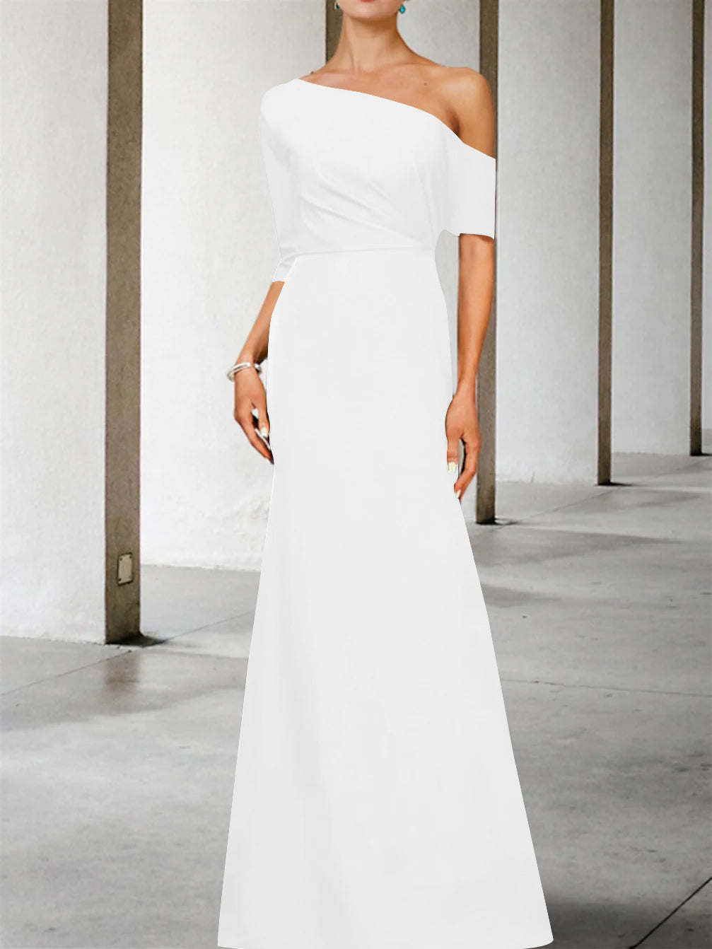 A-Line/Princess One-Shoulder 3/4 Length Sleeves Floor-Length Mother of the Bride Dresses
