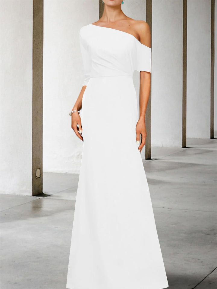 A-Line/Princess One-Shoulder 3/4 Length Sleeves Floor-Length Mother of the Bride Dresses