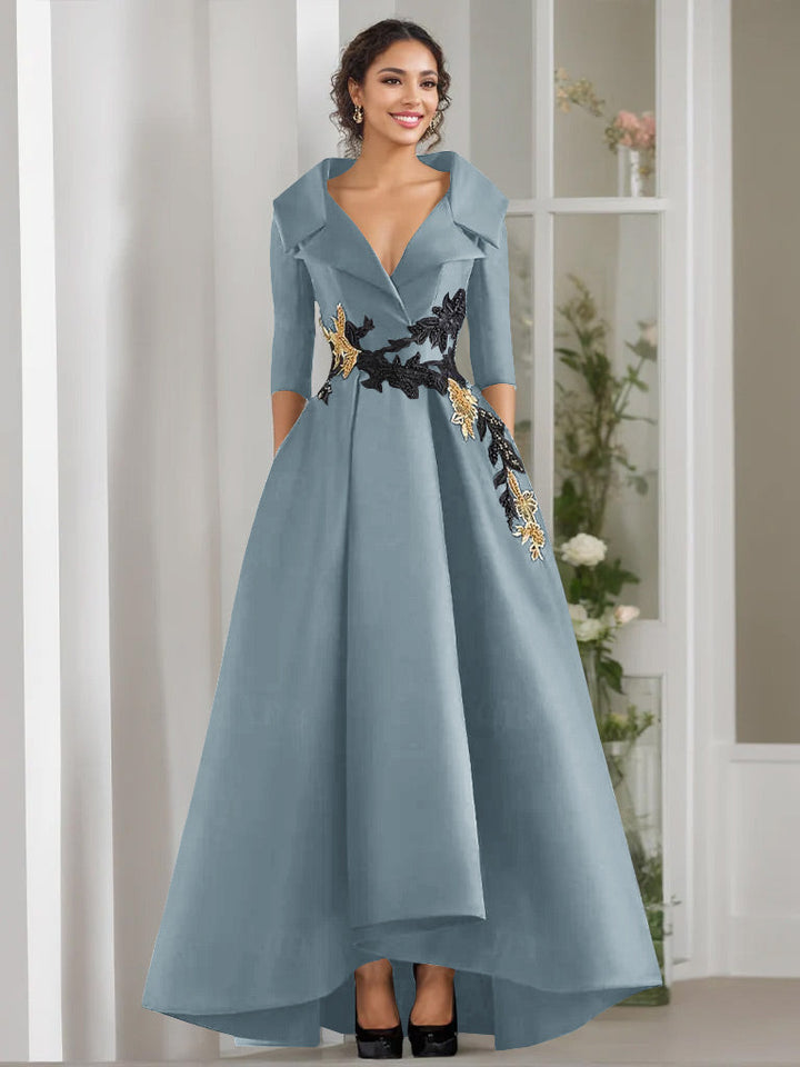 A-Line/Princess V-Neck 3/4 Sleeves Floor Length Mother of the Bride Dresses With Appliques & Beading