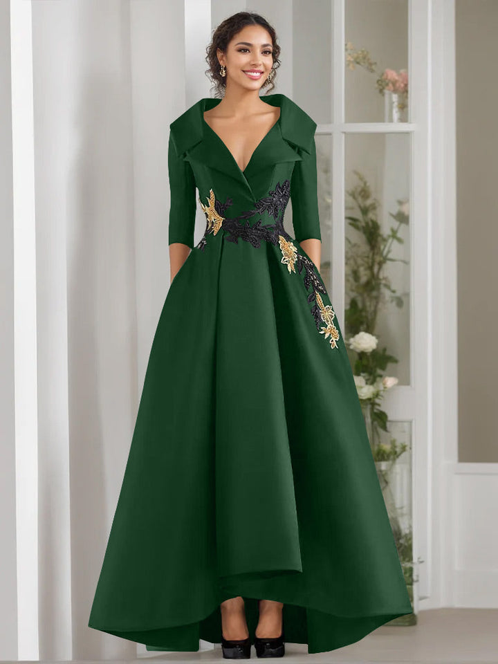 A-Line/Princess V-Neck 3/4 Sleeves Floor Length Mother of the Bride Dresses With Appliques & Beading