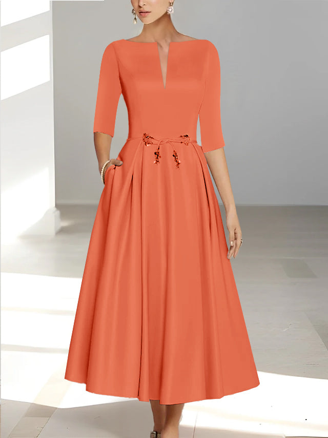 A-Line/Princess Half Sleeves Ankle Length Mother Of The Bride Dresses  & Groom With Pockets
