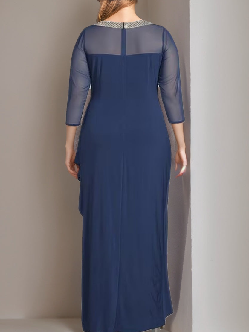 Sheath/Column Scoop 3/4 Length Sleeves Ankle-Length Plus Size Mother of the Bride Dresses with Ruffles