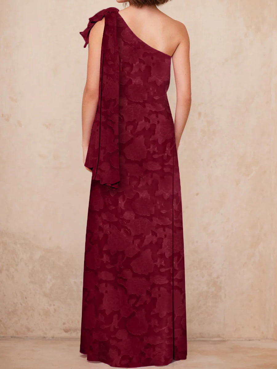 A-Line/Princess One-Shoulder Sleeveless Floor-Length Rose Lace Applique Mother of the Bride Dresses with Split Side