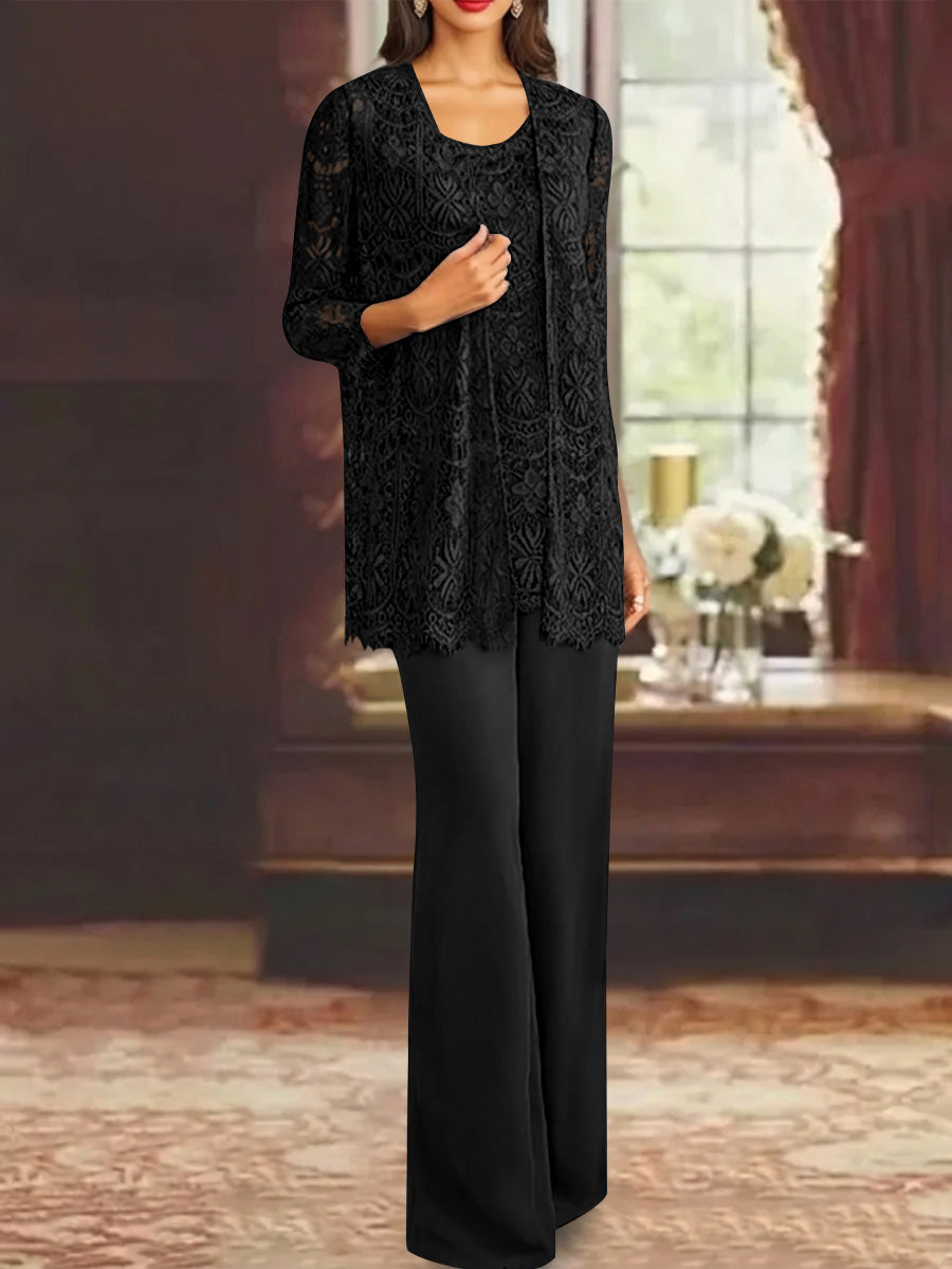 Chiffon Lace Scoop Ankle-Length Mother of the Bride Pantsuits with Jacket
