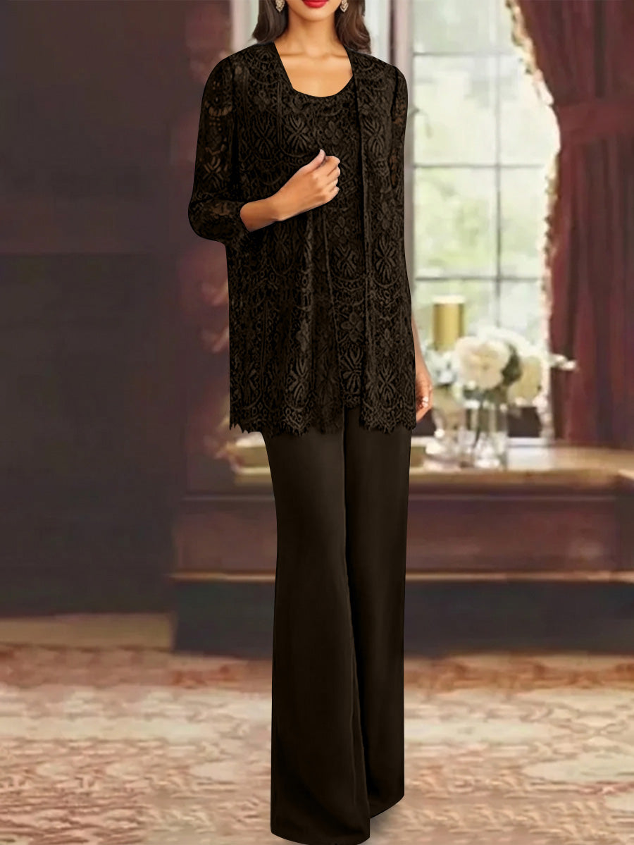 Chiffon Lace Scoop Ankle-Length Mother of the Bride Pantsuits with Jacket