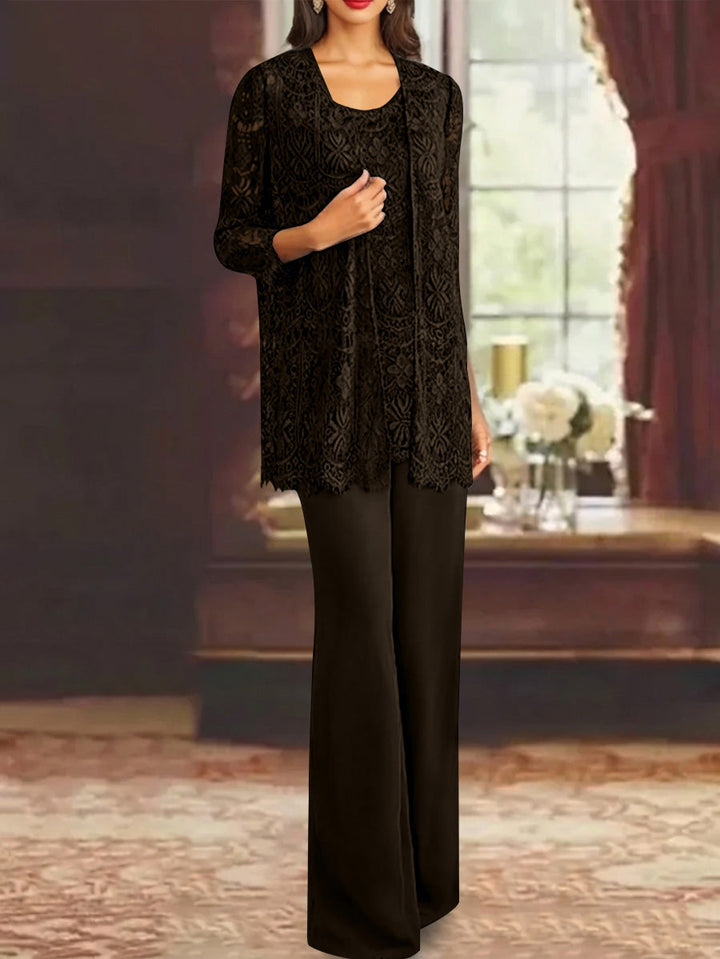 Chiffon Lace Scoop Ankle-Length Mother of the Bride Pantsuits with Jacket