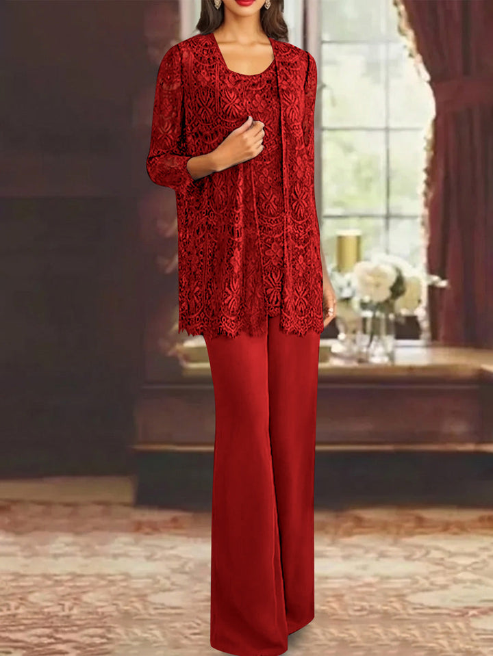Chiffon Lace Scoop Ankle-Length Mother of the Bride Pantsuits with Jacket