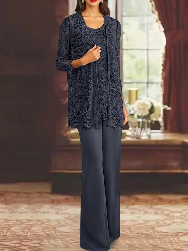 Chiffon Lace Scoop Ankle-Length Mother of the Bride Pantsuits with Jacket
