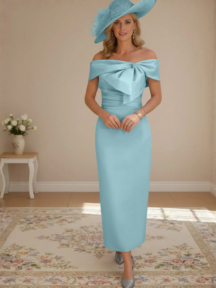 Sheath/Column Off-the-Shoulder Ankle-Length Mother of the Bride Dresses with Bowknot