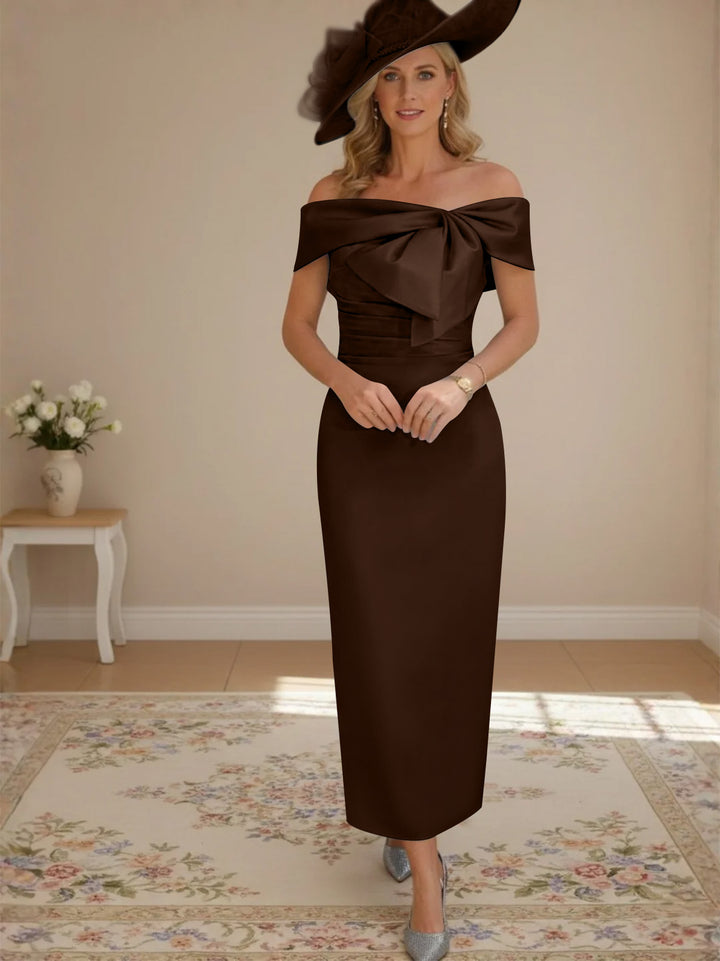 Sheath/Column Off-the-Shoulder Ankle-Length Mother of the Bride Dresses with Bowknot