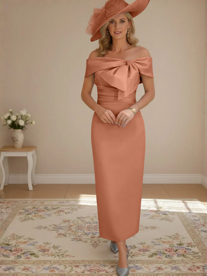 Sheath/Column Off-the-Shoulder Ankle-Length Mother of the Bride Dresses with Bowknot