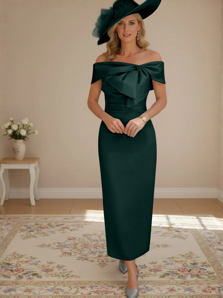 Sheath/Column Off-the-Shoulder Ankle-Length Mother of the Bride Dresses with Bowknot