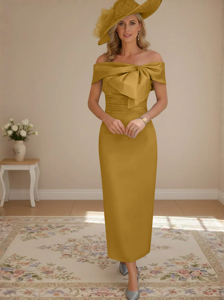 Sheath/Column Off-the-Shoulder Ankle-Length Mother of the Bride Dresses with Bowknot